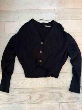 Free people Black V-Neck Cropped Button Sweater